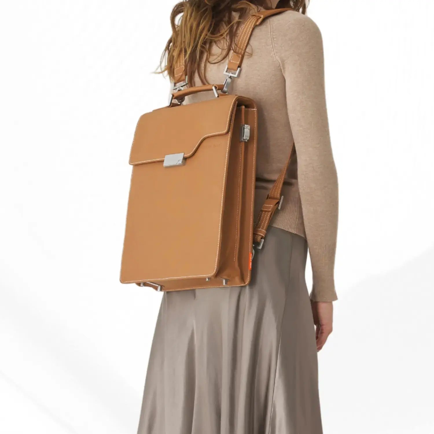 Classic Tan Leather Backpack Evan Red