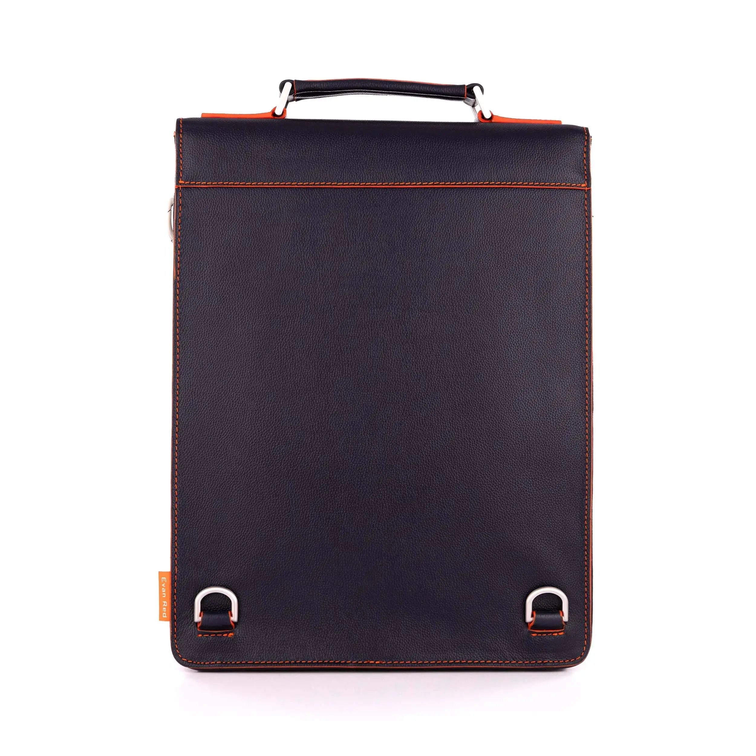 Navy Blue Leather Backpack Evan Red